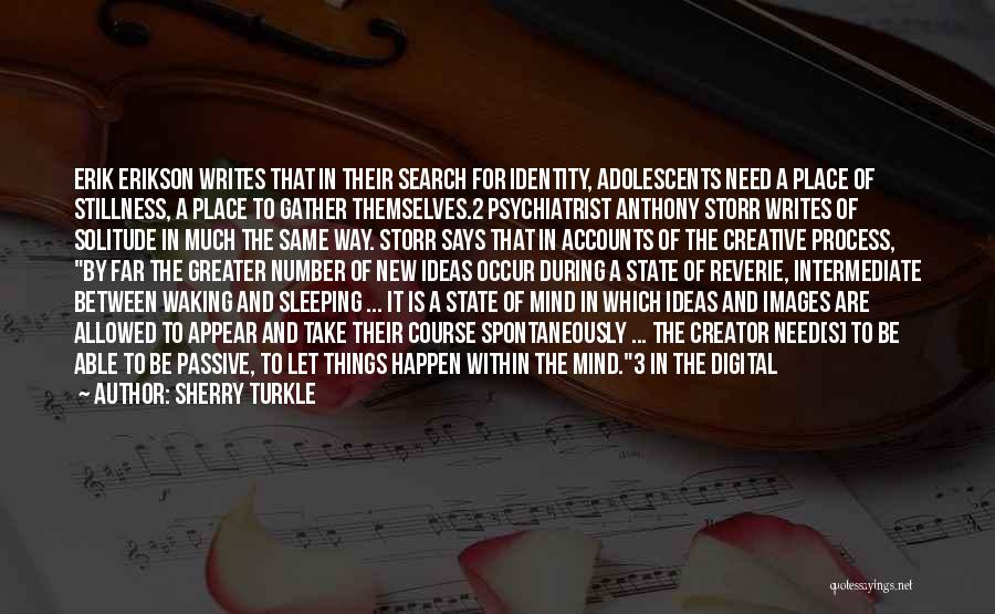 Sherry Turkle Quotes: Erik Erikson Writes That In Their Search For Identity, Adolescents Need A Place Of Stillness, A Place To Gather Themselves.2