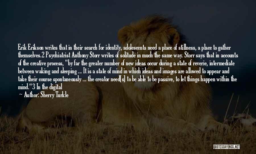 Sherry Turkle Quotes: Erik Erikson Writes That In Their Search For Identity, Adolescents Need A Place Of Stillness, A Place To Gather Themselves.2