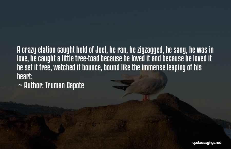 Truman Capote Quotes: A Crazy Elation Caught Hold Of Joel, He Ran, He Zigzagged, He Sang, He Was In Love, He Caught A