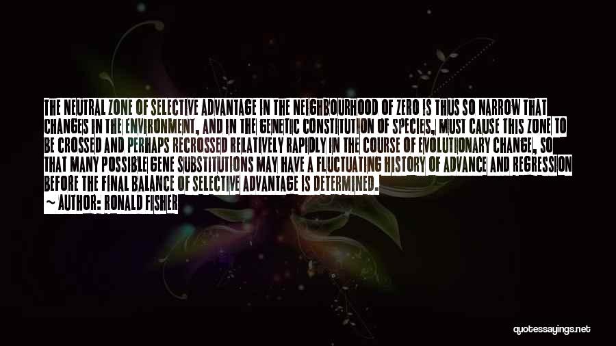 Ronald Fisher Quotes: The Neutral Zone Of Selective Advantage In The Neighbourhood Of Zero Is Thus So Narrow That Changes In The Environment,