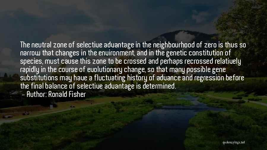 Ronald Fisher Quotes: The Neutral Zone Of Selective Advantage In The Neighbourhood Of Zero Is Thus So Narrow That Changes In The Environment,