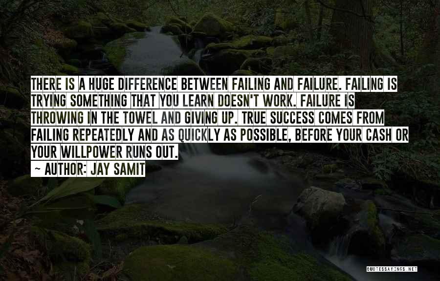 Jay Samit Quotes: There Is A Huge Difference Between Failing And Failure. Failing Is Trying Something That You Learn Doesn't Work. Failure Is