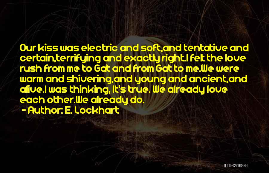 E. Lockhart Quotes: Our Kiss Was Electric And Soft,and Tentative And Certain,terrifying And Exactly Right.i Felt The Love Rush From Me To Gat