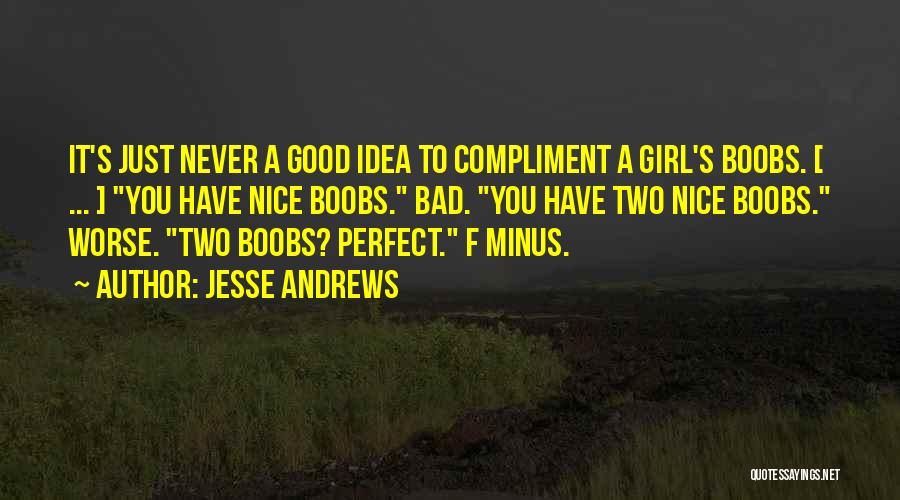 Jesse Andrews Quotes: It's Just Never A Good Idea To Compliment A Girl's Boobs. [ ... ] You Have Nice Boobs. Bad. You