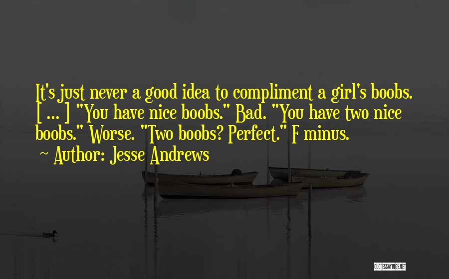 Jesse Andrews Quotes: It's Just Never A Good Idea To Compliment A Girl's Boobs. [ ... ] You Have Nice Boobs. Bad. You