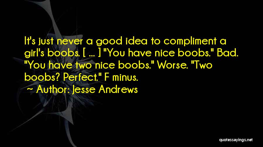 Jesse Andrews Quotes: It's Just Never A Good Idea To Compliment A Girl's Boobs. [ ... ] You Have Nice Boobs. Bad. You