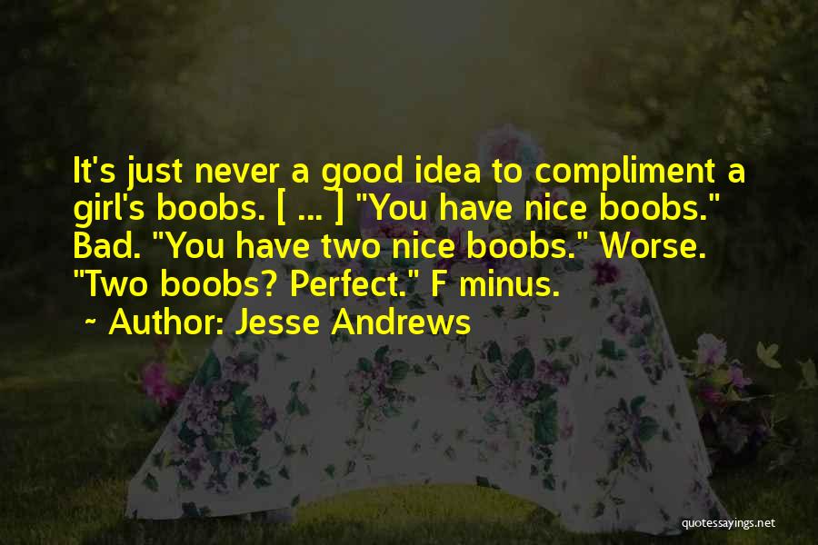 Jesse Andrews Quotes: It's Just Never A Good Idea To Compliment A Girl's Boobs. [ ... ] You Have Nice Boobs. Bad. You