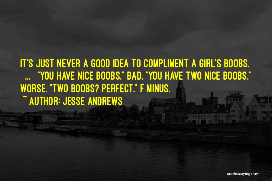 Jesse Andrews Quotes: It's Just Never A Good Idea To Compliment A Girl's Boobs. [ ... ] You Have Nice Boobs. Bad. You