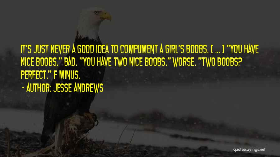 Jesse Andrews Quotes: It's Just Never A Good Idea To Compliment A Girl's Boobs. [ ... ] You Have Nice Boobs. Bad. You