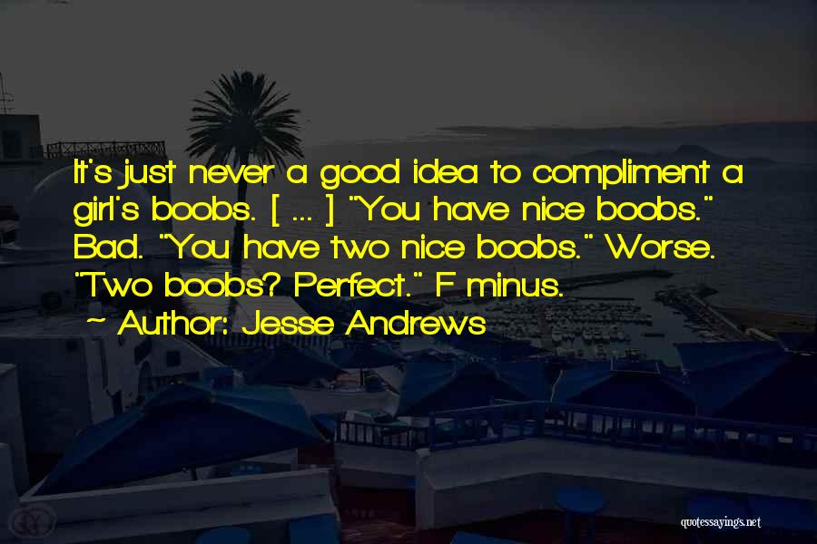 Jesse Andrews Quotes: It's Just Never A Good Idea To Compliment A Girl's Boobs. [ ... ] You Have Nice Boobs. Bad. You