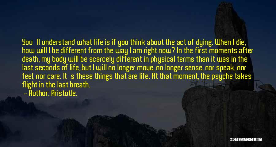 Aristotle. Quotes: You'll Understand What Life Is If You Think About The Act Of Dying. When I Die, How Will I Be