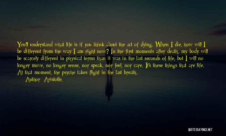 Aristotle. Quotes: You'll Understand What Life Is If You Think About The Act Of Dying. When I Die, How Will I Be