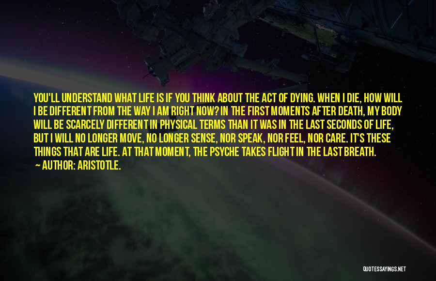 Aristotle. Quotes: You'll Understand What Life Is If You Think About The Act Of Dying. When I Die, How Will I Be