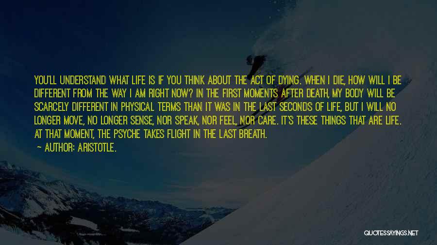 Aristotle. Quotes: You'll Understand What Life Is If You Think About The Act Of Dying. When I Die, How Will I Be