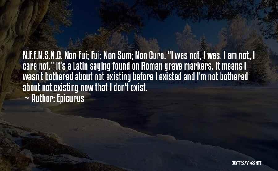 Epicurus Quotes: N.f.f.n.s.n.c. Non Fui; Fui; Non Sum; Non Curo. I Was Not, I Was, I Am Not, I Care Not. It's