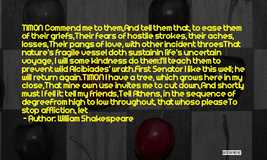 William Shakespeare Quotes: Timon Commend Me To Them,and Tell Them That, To Ease Them Of Their Griefs,their Fears Of Hostile Strokes, Their Aches,