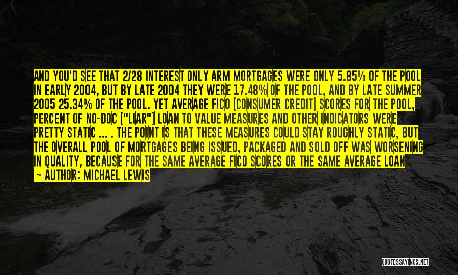 Michael Lewis Quotes: And You'd See That 2/28 Interest Only Arm Mortgages Were Only 5.85% Of The Pool In Early 2004, But By