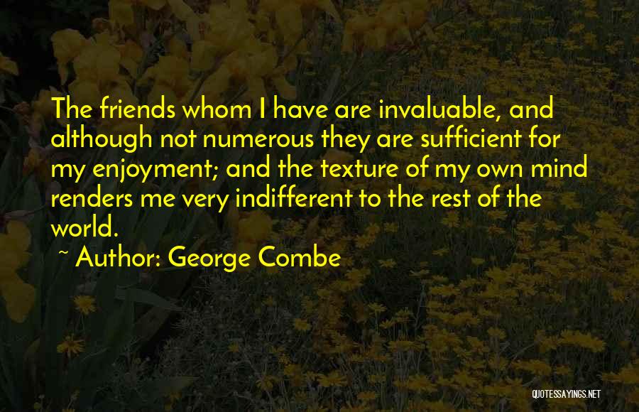 George Combe Quotes: The Friends Whom I Have Are Invaluable, And Although Not Numerous They Are Sufficient For My Enjoyment; And The Texture