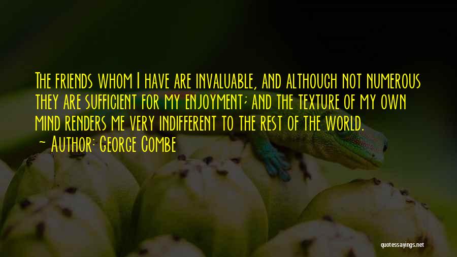 George Combe Quotes: The Friends Whom I Have Are Invaluable, And Although Not Numerous They Are Sufficient For My Enjoyment; And The Texture