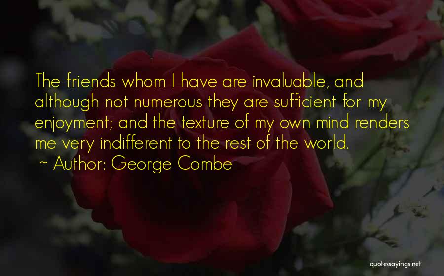 George Combe Quotes: The Friends Whom I Have Are Invaluable, And Although Not Numerous They Are Sufficient For My Enjoyment; And The Texture