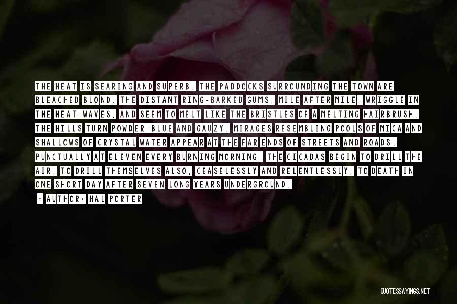 Hal Porter Quotes: The Heat Is Searing And Superb. The Paddocks Surrounding The Town Are Bleached Blond. The Distant Ring-barked Gums, Mile After