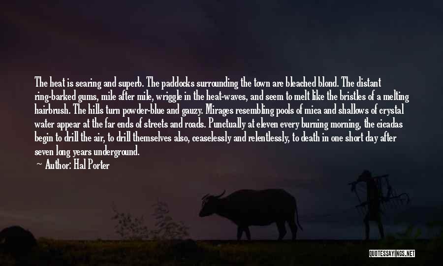 Hal Porter Quotes: The Heat Is Searing And Superb. The Paddocks Surrounding The Town Are Bleached Blond. The Distant Ring-barked Gums, Mile After