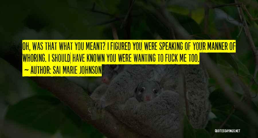 Sai Marie Johnson Quotes: Oh, Was That What You Meant? I Figured You Were Speaking Of Your Manner Of Whoring. I Should Have Known