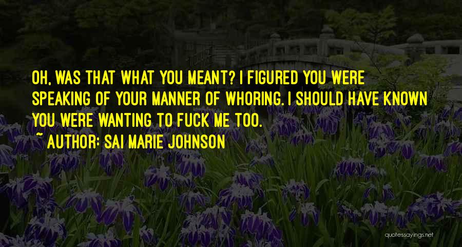 Sai Marie Johnson Quotes: Oh, Was That What You Meant? I Figured You Were Speaking Of Your Manner Of Whoring. I Should Have Known