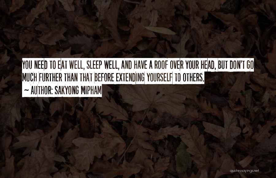 Sakyong Mipham Quotes: You Need To Eat Well, Sleep Well, And Have A Roof Over Your Head, But Don't Go Much Further Than