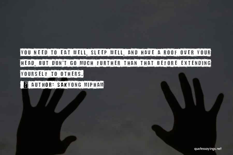 Sakyong Mipham Quotes: You Need To Eat Well, Sleep Well, And Have A Roof Over Your Head, But Don't Go Much Further Than