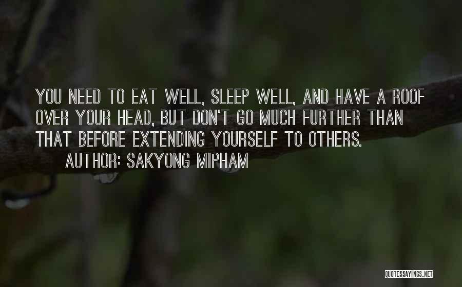 Sakyong Mipham Quotes: You Need To Eat Well, Sleep Well, And Have A Roof Over Your Head, But Don't Go Much Further Than