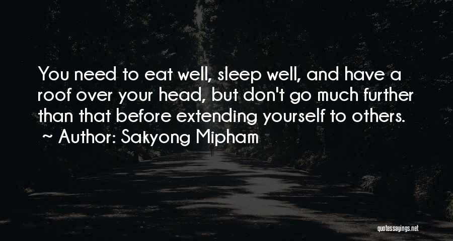 Sakyong Mipham Quotes: You Need To Eat Well, Sleep Well, And Have A Roof Over Your Head, But Don't Go Much Further Than