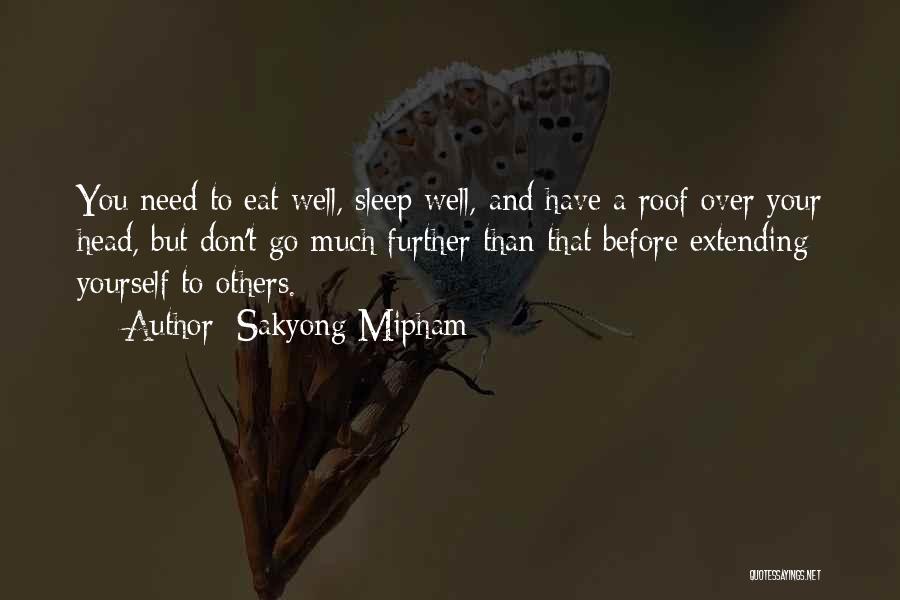 Sakyong Mipham Quotes: You Need To Eat Well, Sleep Well, And Have A Roof Over Your Head, But Don't Go Much Further Than