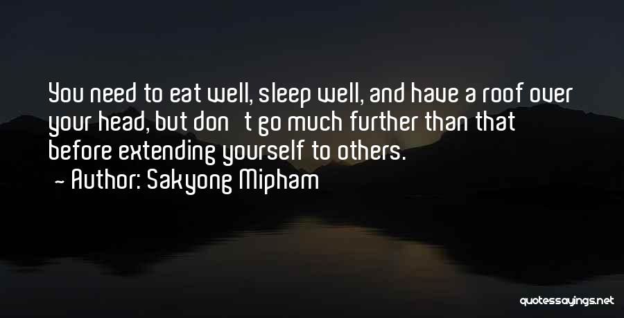 Sakyong Mipham Quotes: You Need To Eat Well, Sleep Well, And Have A Roof Over Your Head, But Don't Go Much Further Than