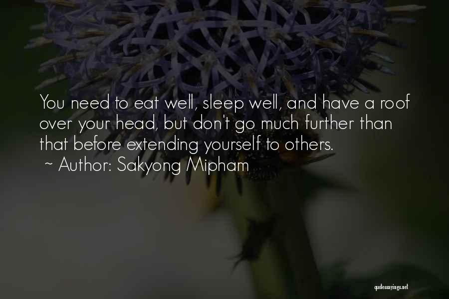 Sakyong Mipham Quotes: You Need To Eat Well, Sleep Well, And Have A Roof Over Your Head, But Don't Go Much Further Than