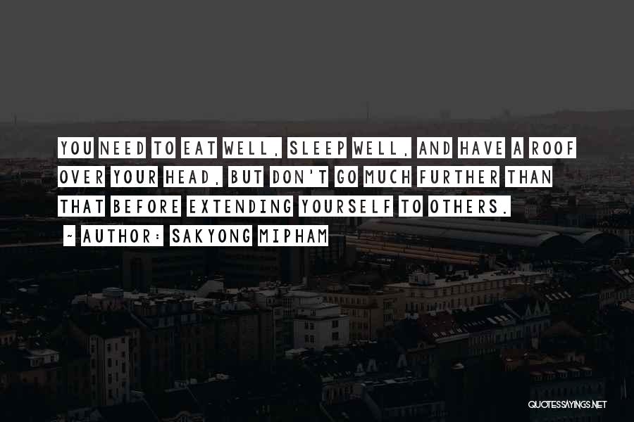 Sakyong Mipham Quotes: You Need To Eat Well, Sleep Well, And Have A Roof Over Your Head, But Don't Go Much Further Than