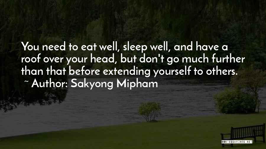 Sakyong Mipham Quotes: You Need To Eat Well, Sleep Well, And Have A Roof Over Your Head, But Don't Go Much Further Than