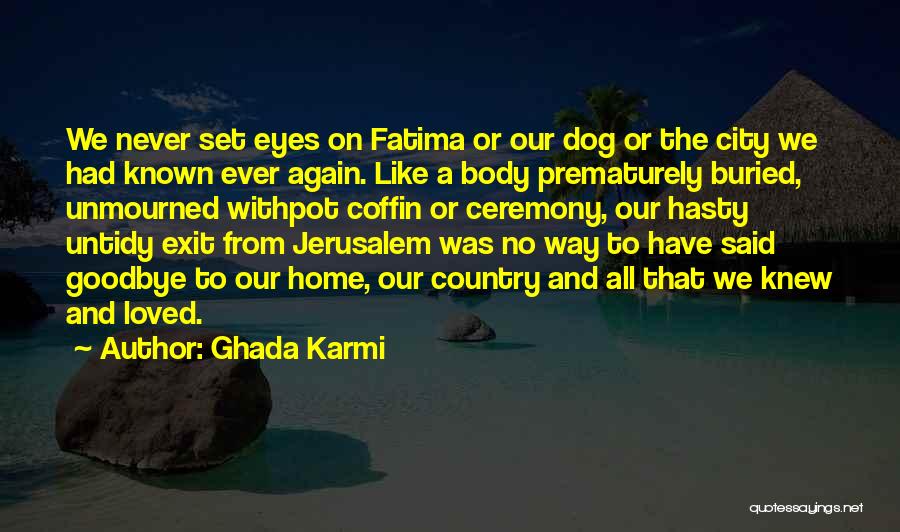 Ghada Karmi Quotes: We Never Set Eyes On Fatima Or Our Dog Or The City We Had Known Ever Again. Like A Body