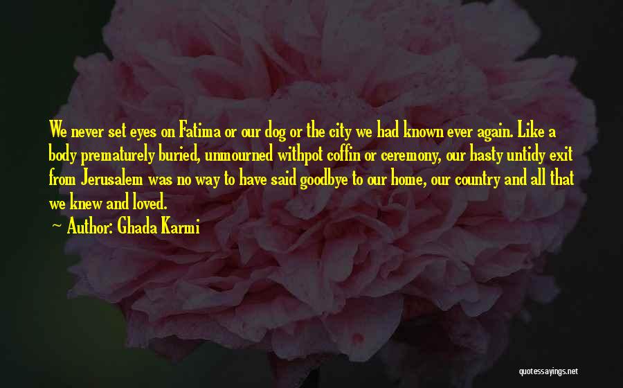 Ghada Karmi Quotes: We Never Set Eyes On Fatima Or Our Dog Or The City We Had Known Ever Again. Like A Body