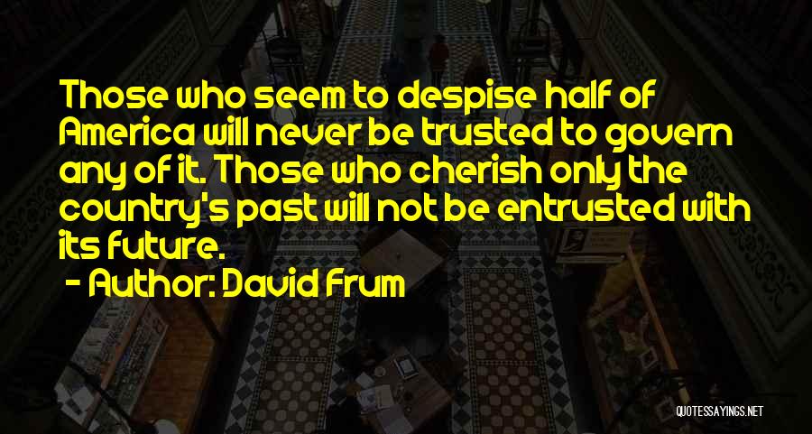 David Frum Quotes: Those Who Seem To Despise Half Of America Will Never Be Trusted To Govern Any Of It. Those Who Cherish