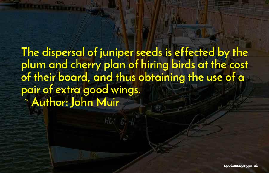 John Muir Quotes: The Dispersal Of Juniper Seeds Is Effected By The Plum And Cherry Plan Of Hiring Birds At The Cost Of