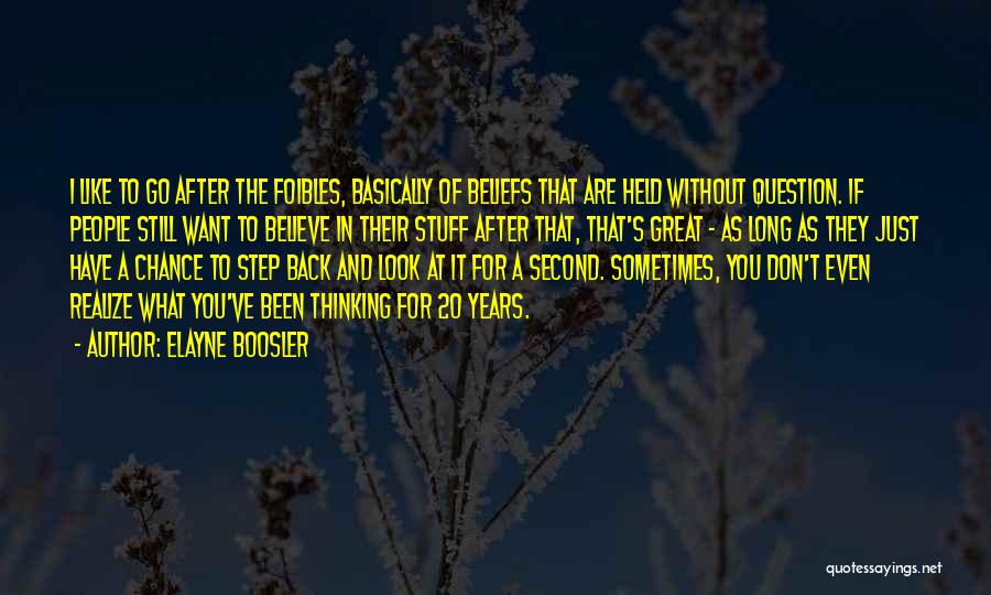 Elayne Boosler Quotes: I Like To Go After The Foibles, Basically Of Beliefs That Are Held Without Question. If People Still Want To