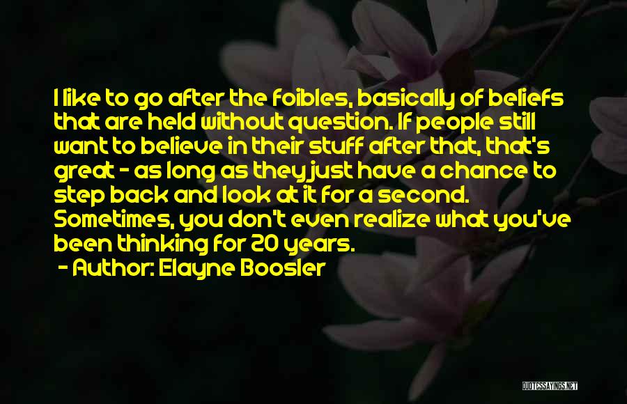 Elayne Boosler Quotes: I Like To Go After The Foibles, Basically Of Beliefs That Are Held Without Question. If People Still Want To