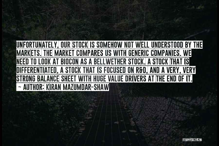 Kiran Mazumdar-Shaw Quotes: Unfortunately, Our Stock Is Somehow Not Well Understood By The Markets. The Market Compares Us With Generic Companies. We Need