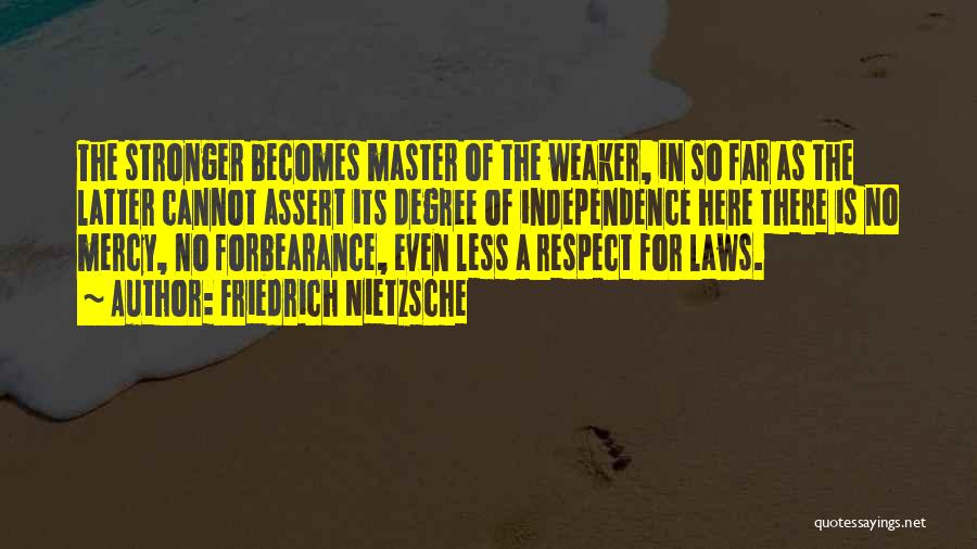 Friedrich Nietzsche Quotes: The Stronger Becomes Master Of The Weaker, In So Far As The Latter Cannot Assert Its Degree Of Independence Here