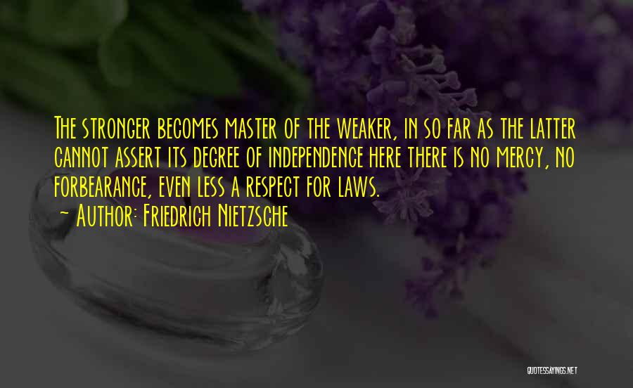 Friedrich Nietzsche Quotes: The Stronger Becomes Master Of The Weaker, In So Far As The Latter Cannot Assert Its Degree Of Independence Here
