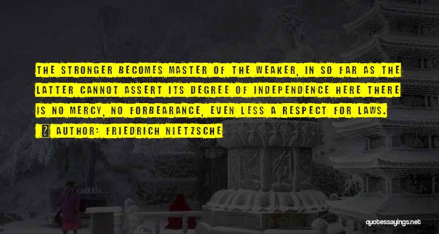 Friedrich Nietzsche Quotes: The Stronger Becomes Master Of The Weaker, In So Far As The Latter Cannot Assert Its Degree Of Independence Here