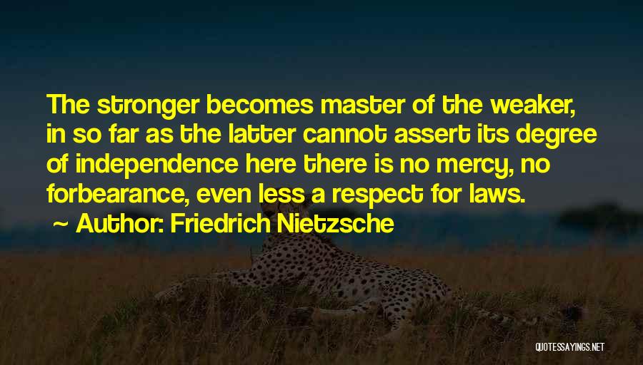 Friedrich Nietzsche Quotes: The Stronger Becomes Master Of The Weaker, In So Far As The Latter Cannot Assert Its Degree Of Independence Here