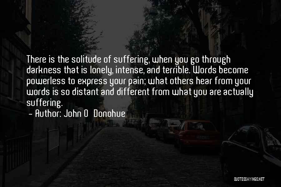 John O'Donohue Quotes: There Is The Solitude Of Suffering, When You Go Through Darkness That Is Lonely, Intense, And Terrible. Words Become Powerless