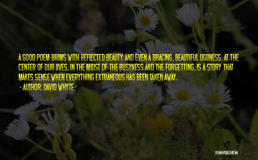 David Whyte Quotes: A Good Poem Brims With Reflected Beauty And Even A Bracing, Beautiful Ugliness. At The Center Of Our Lives, In